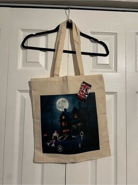 Custom miniature car world design on tote bag